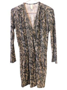 Allison Joy XS Snake Print Wrap Dress Long Sleeve V-Neck Modern Chic Trendy